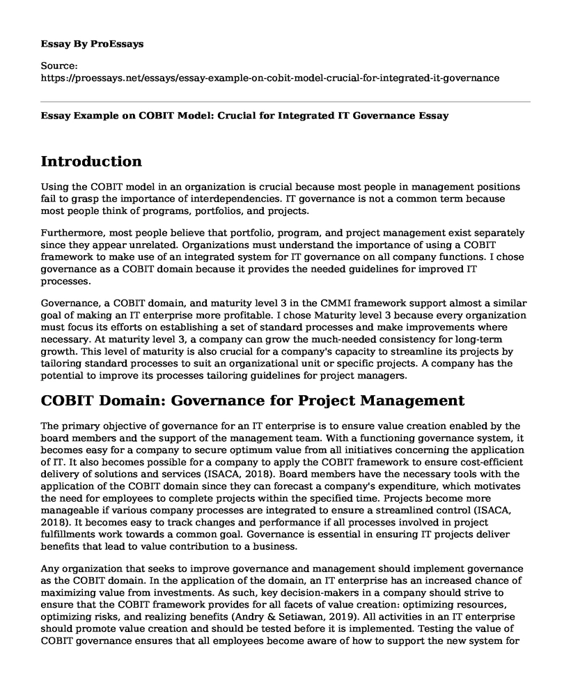 Essay Example on COBIT Model: Crucial for Integrated IT Governance