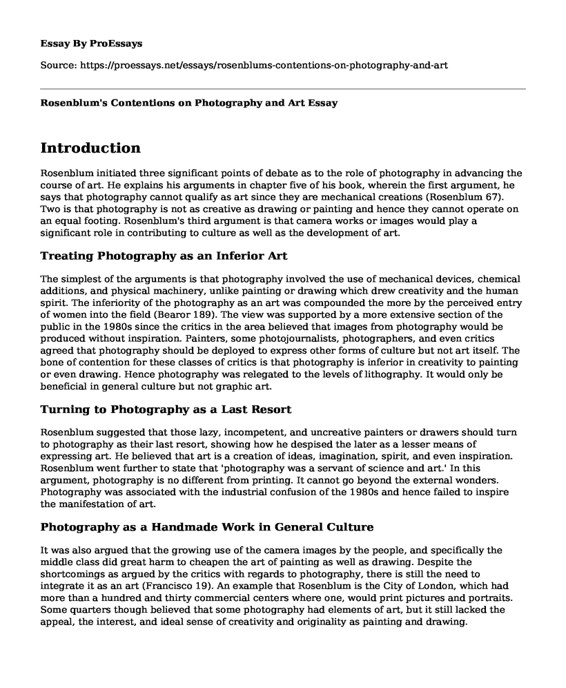 Rosenblum's Contentions on Photography and Art