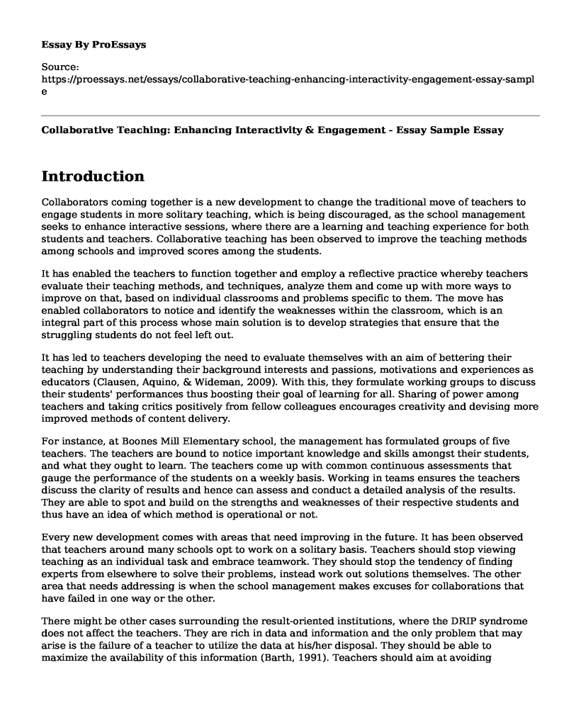 Collaborative Teaching: Enhancing Interactivity & Engagement - Essay Sample