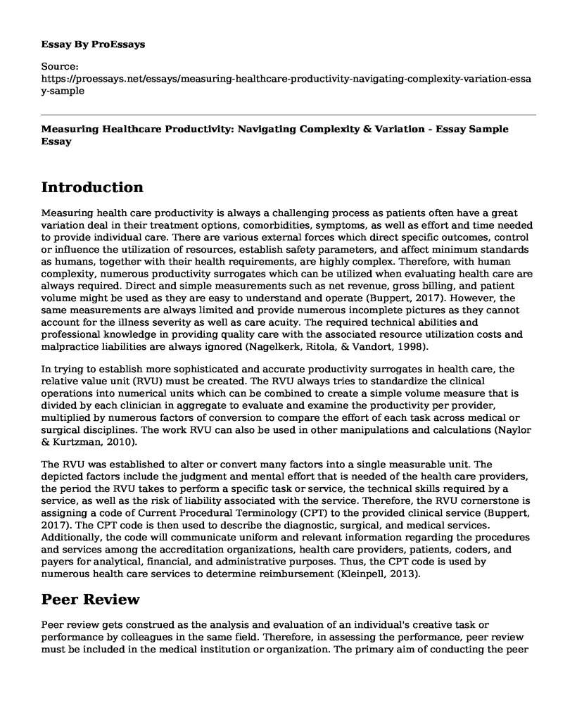 Measuring Healthcare Productivity: Navigating Complexity & Variation - Essay Sample