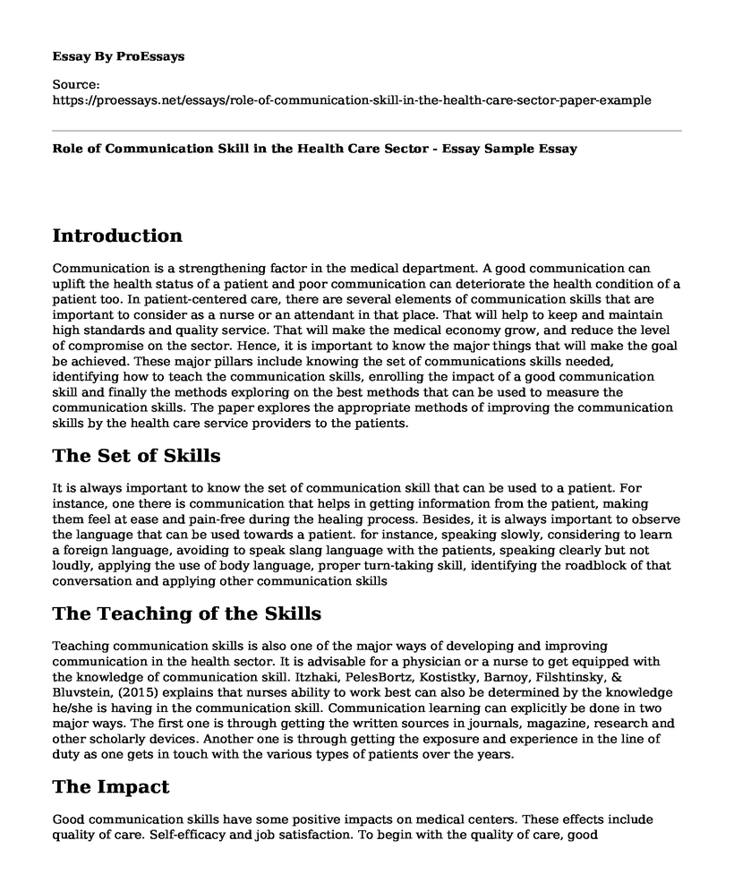 Role of Communication Skill in the Health Care Sector - Essay Sample