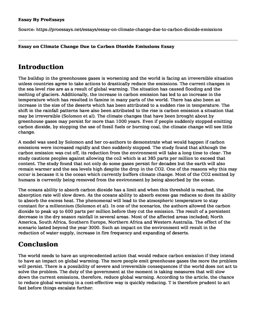 Essay on Climate Change Due to Carbon Dioxide Emissions