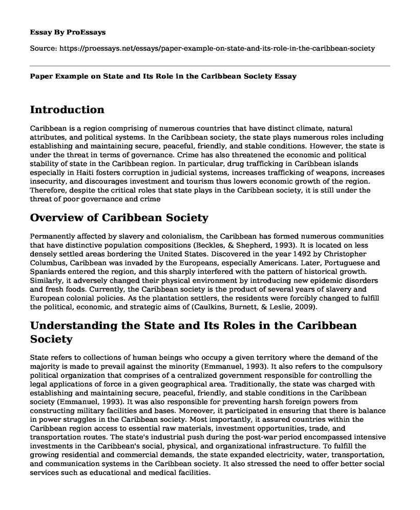 Paper Example on State and Its Role in the Caribbean Society