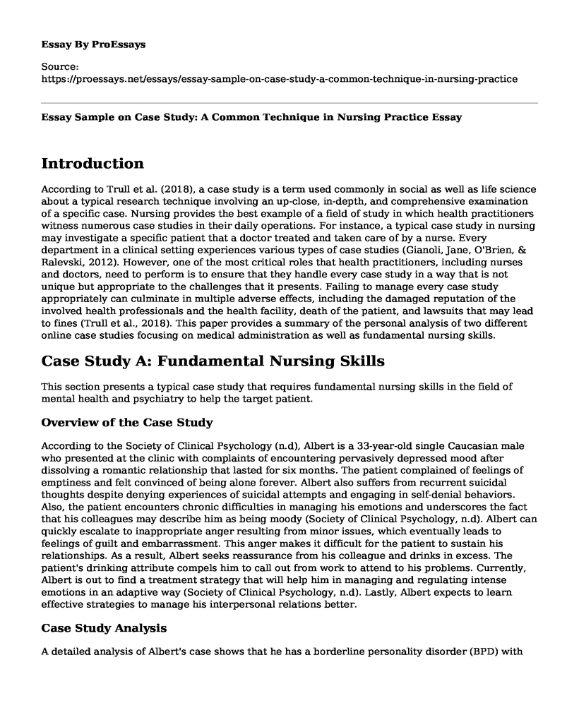 Essay Sample on Case Study: A Common Technique in Nursing Practice