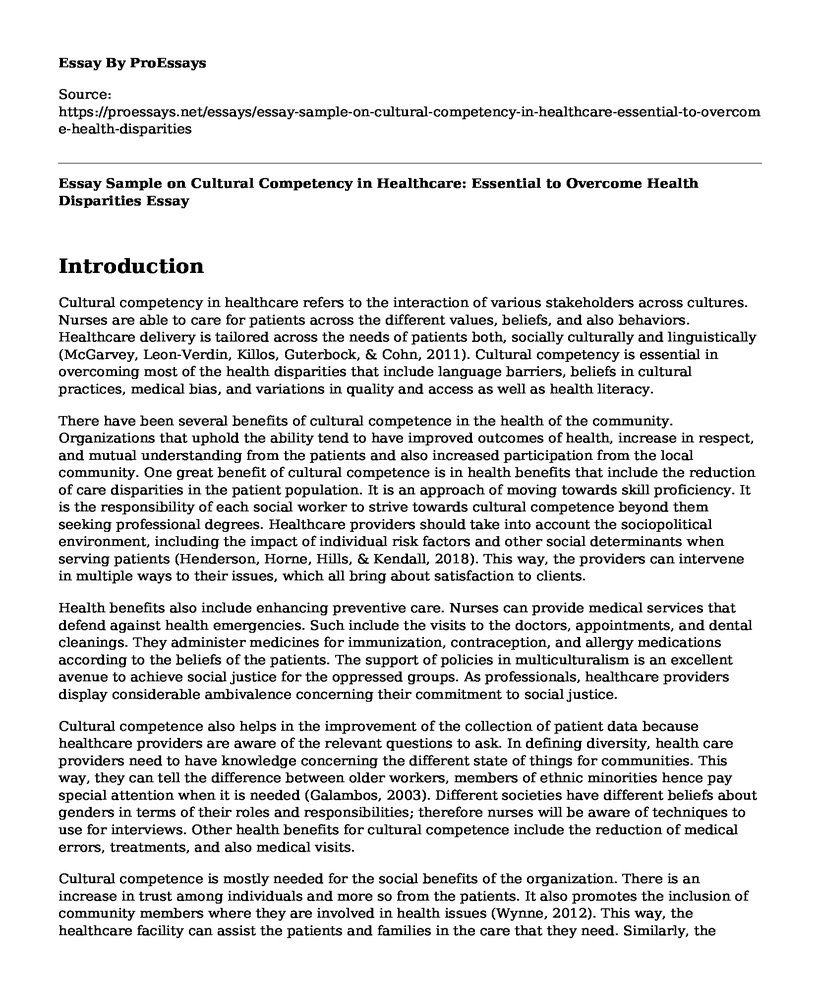 Essay Sample on Cultural Competency in Healthcare: Essential to Overcome Health Disparities