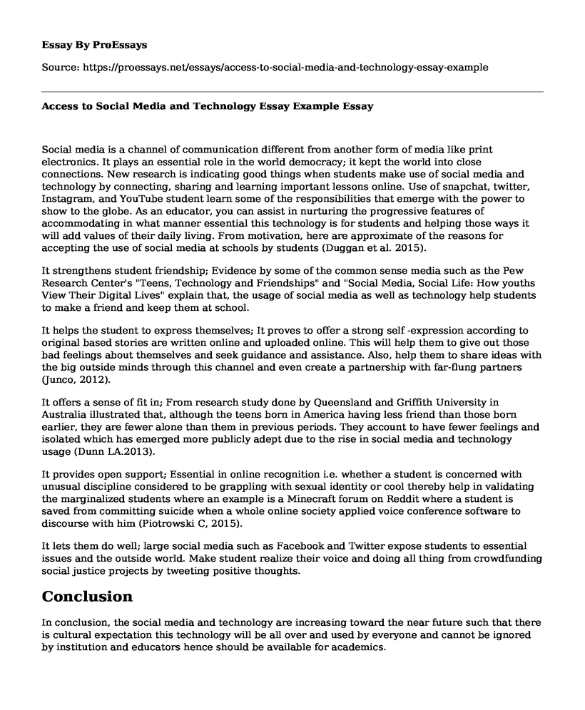 Access to Social Media and Technology Essay Example