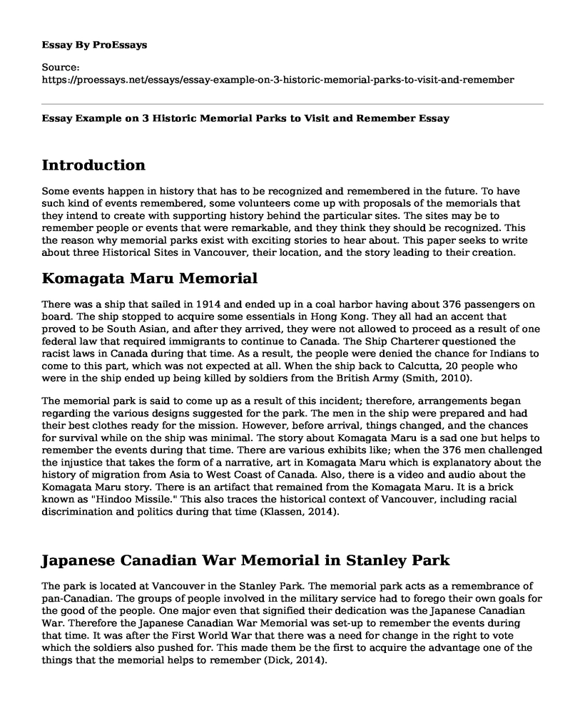 Essay Example on 3 Historic Memorial Parks to Visit and Remember