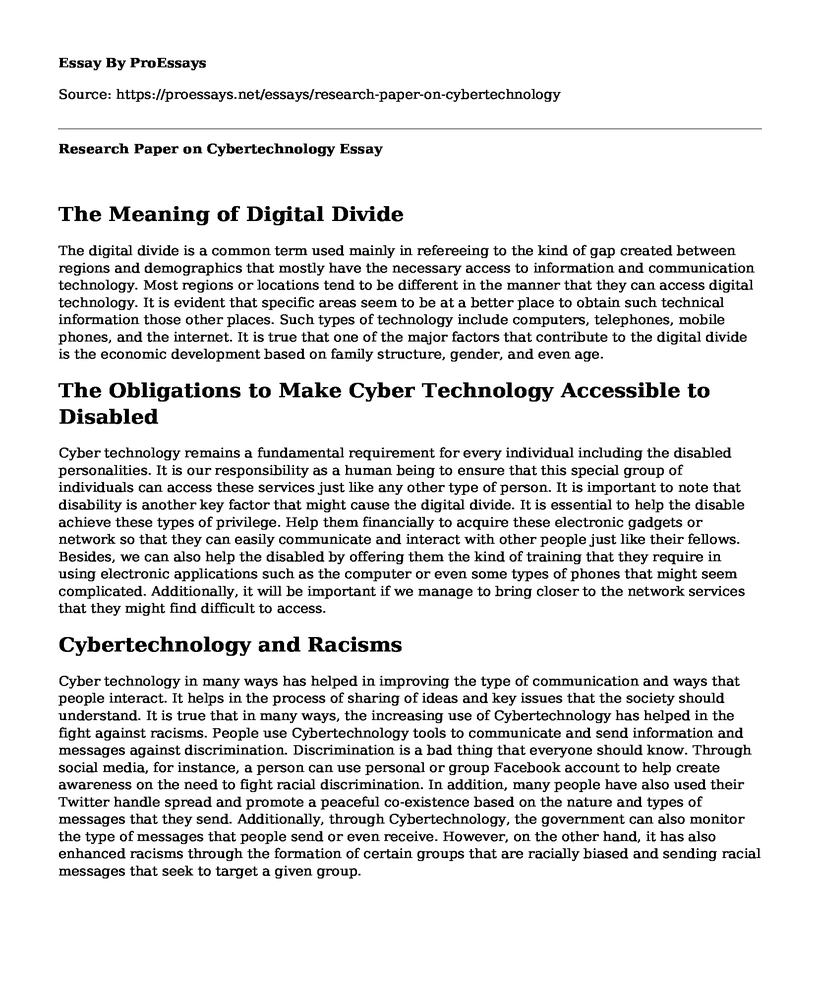 Research Paper on Cybertechnology