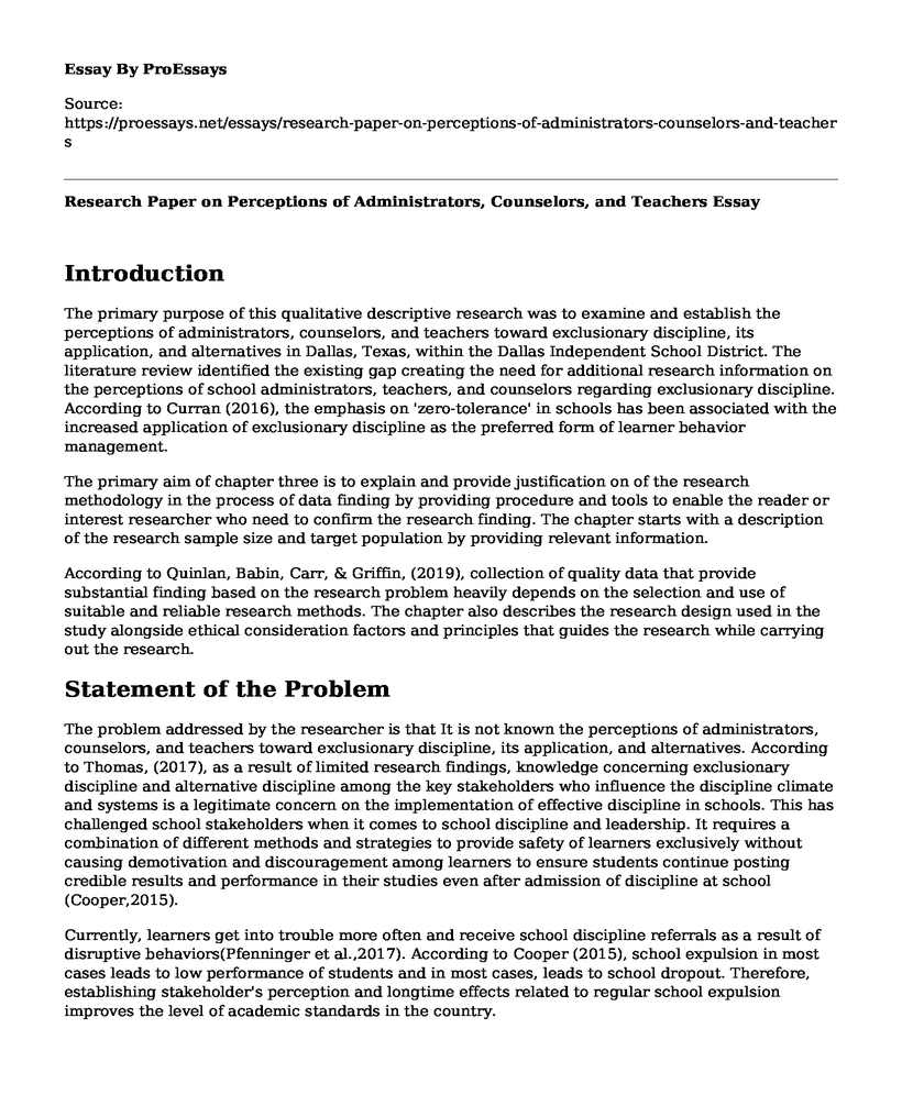 Research Paper on Perceptions of Administrators, Counselors, and Teachers