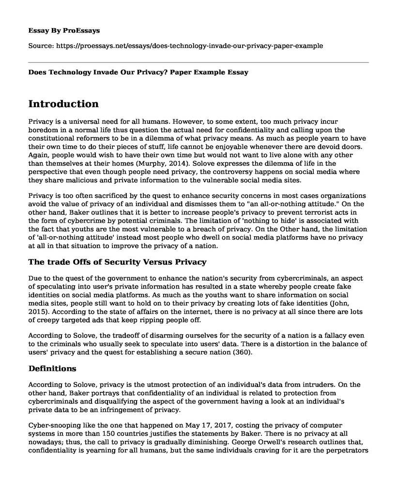 Does Technology Invade Our Privacy? Paper Example