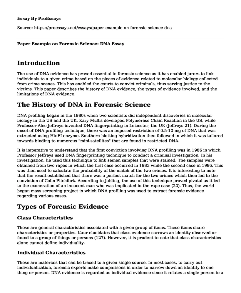 Paper Example on Forensic Science: DNA