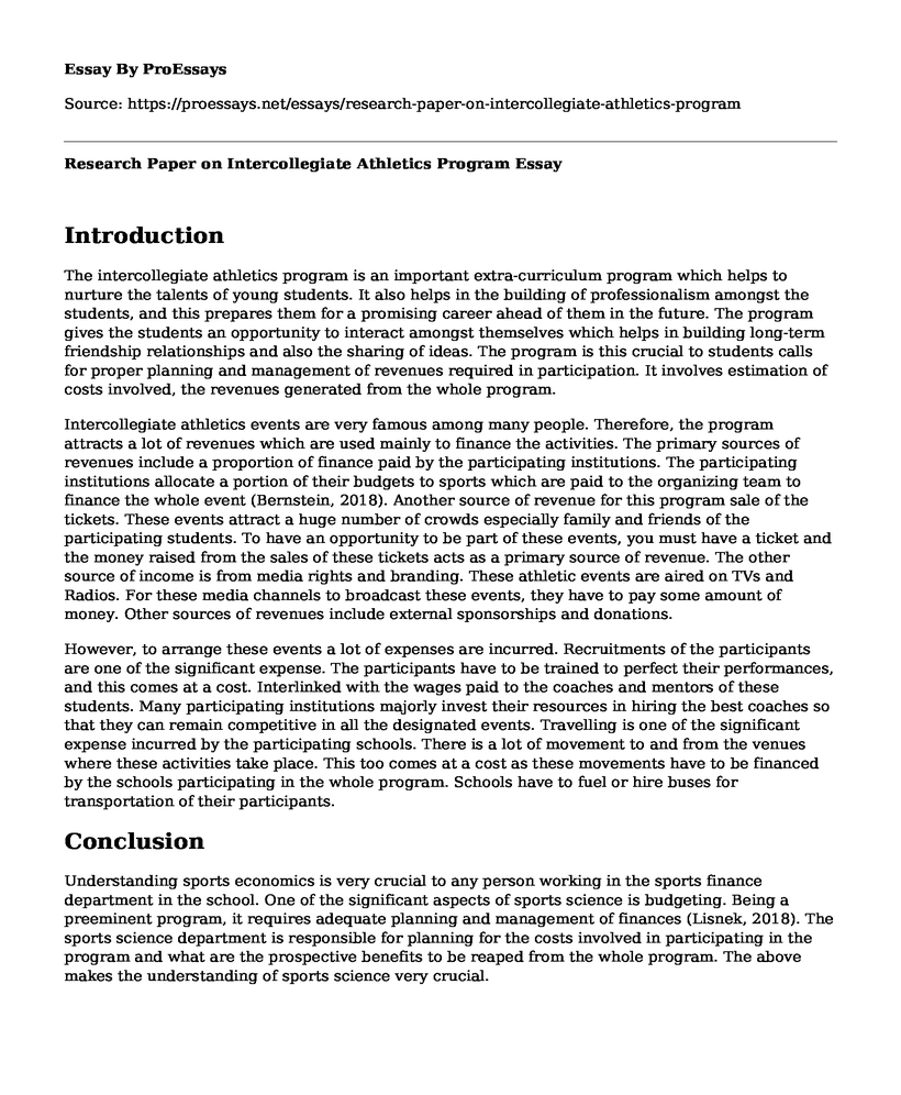 Research Paper on Intercollegiate Athletics Program
