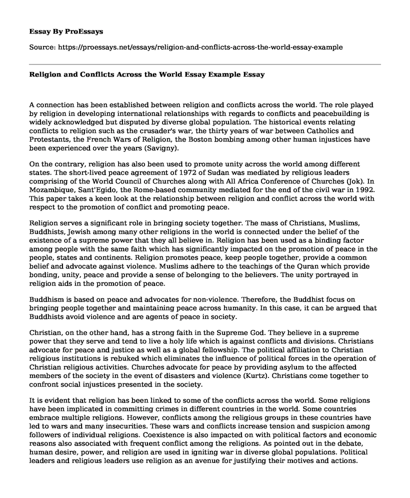 Religion and Conflicts Across the World Essay Example