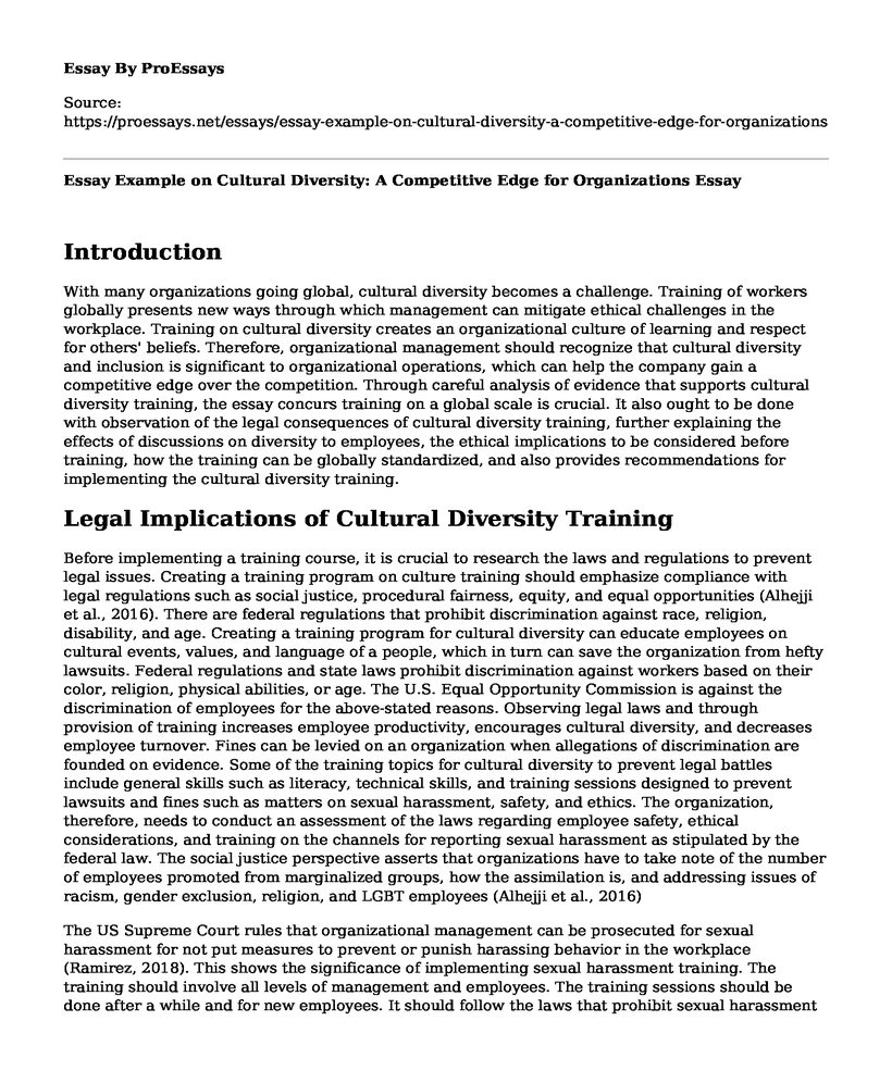 Essay Example on Cultural Diversity: A Competitive Edge for Organizations