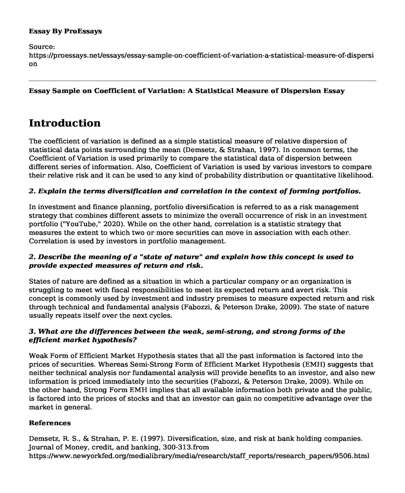 Essay Sample on Coefficient of Variation: A Statistical Measure of Dispersion