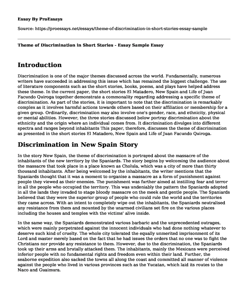Theme of Discrimination in Short Stories - Essay Sample
