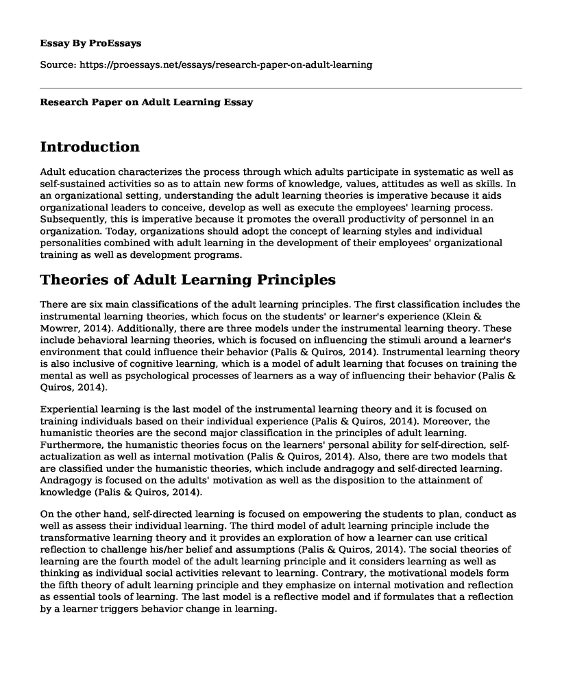 Research Paper on Adult Learning