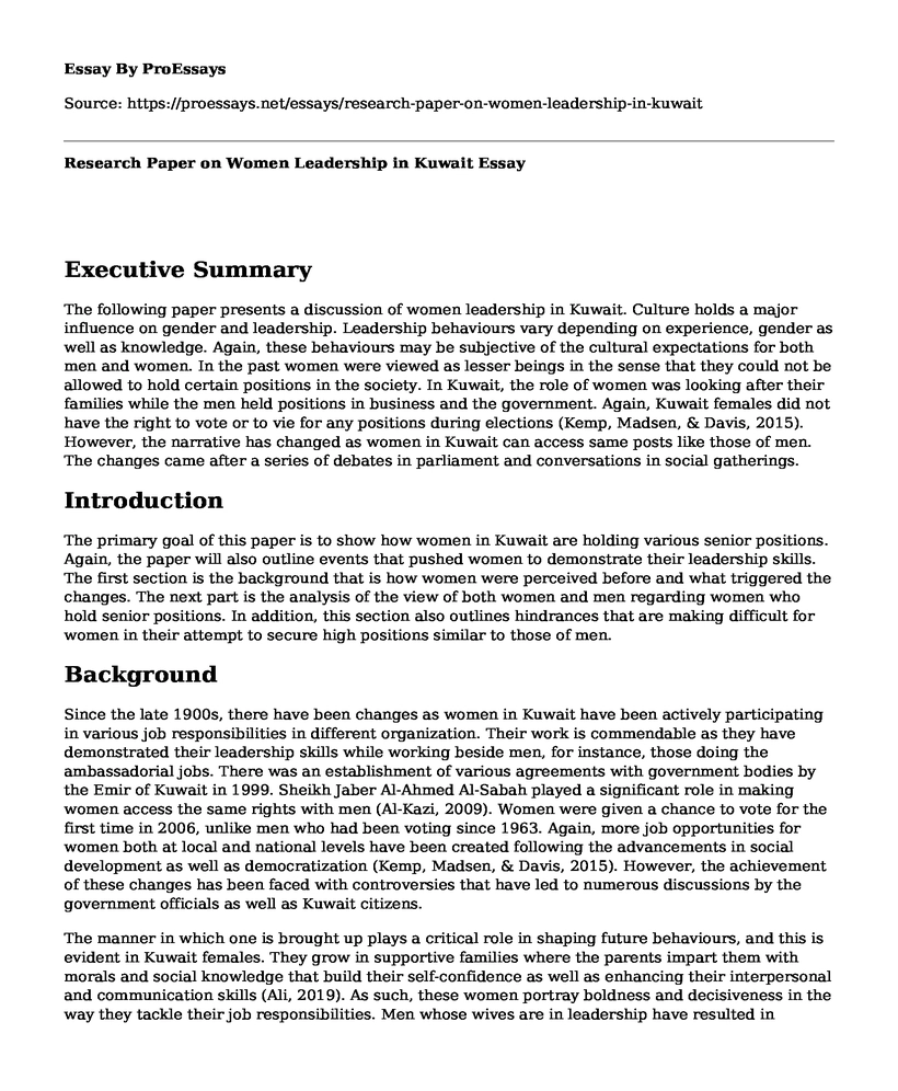 Research Paper on Women Leadership in Kuwait