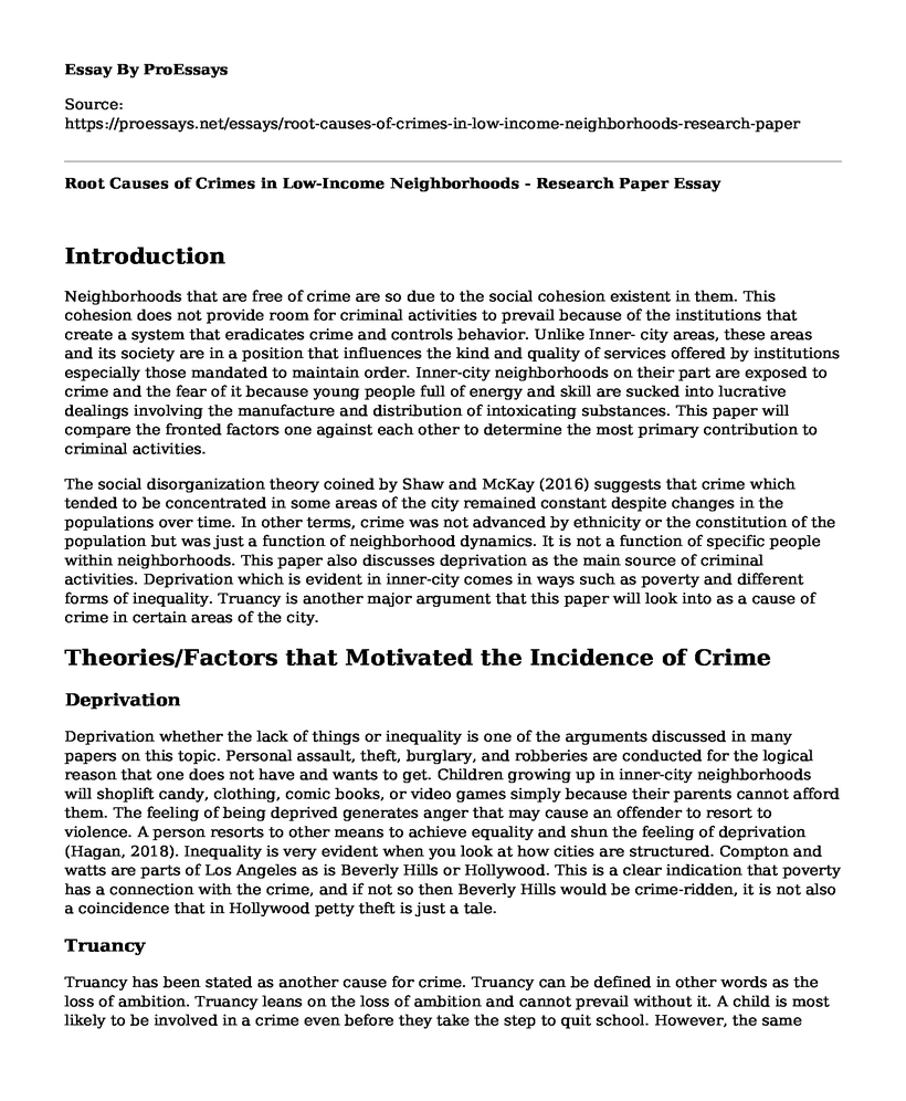 Root Causes of Crimes in Low-Income Neighborhoods - Research Paper