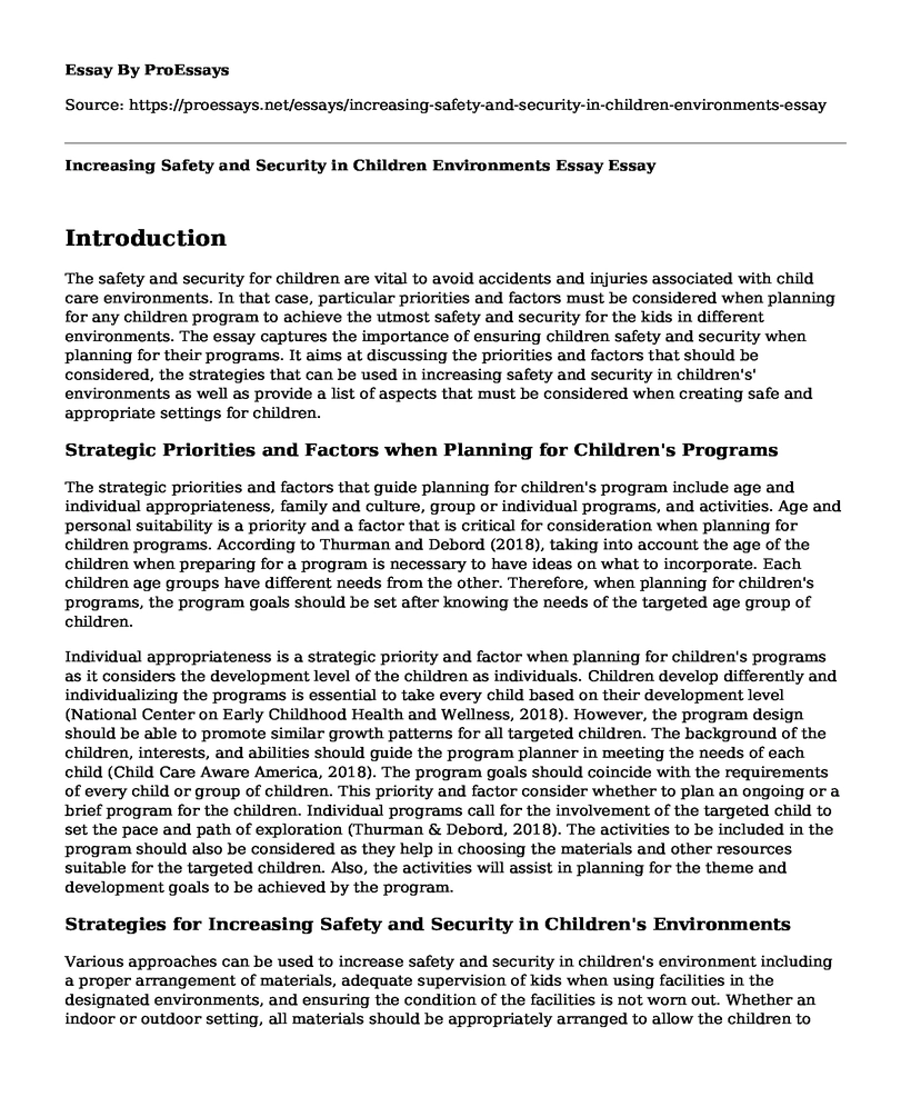 Increasing Safety and Security in Children Environments Essay