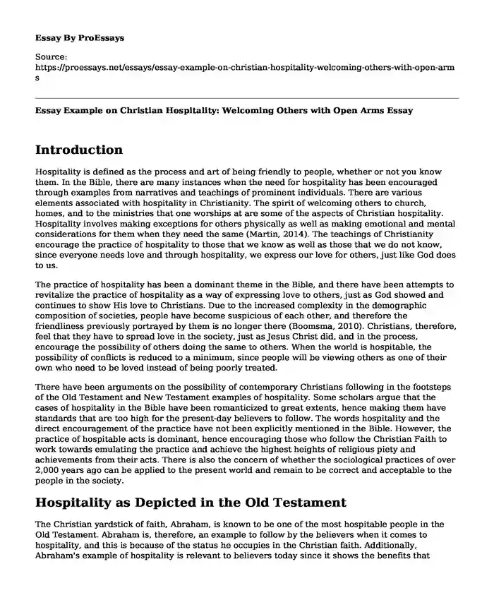Essay Example on Christian Hospitality: Welcoming Others with Open Arms