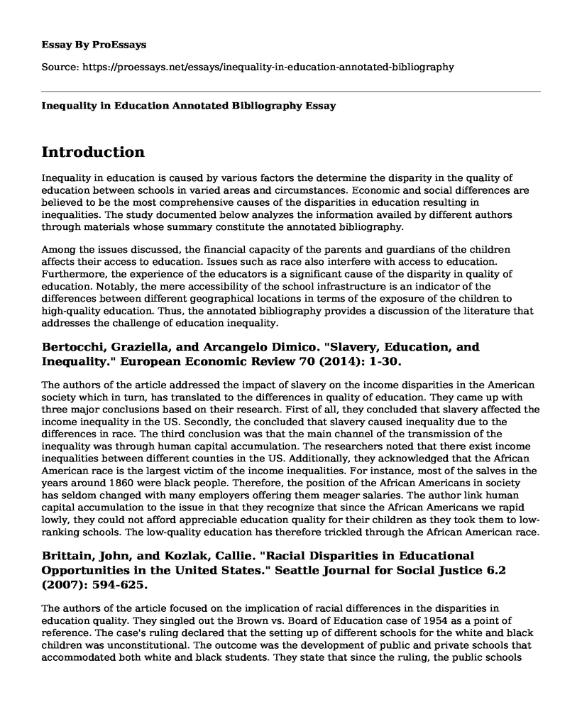 Inequality in Education Annotated Bibliography