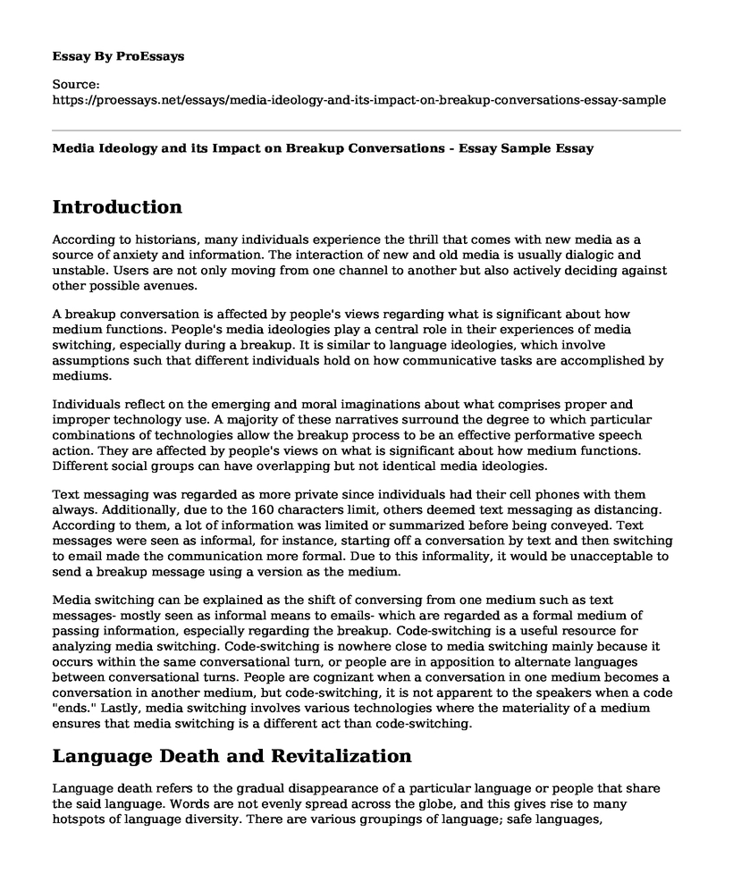 Media Ideology and its Impact on Breakup Conversations - Essay Sample