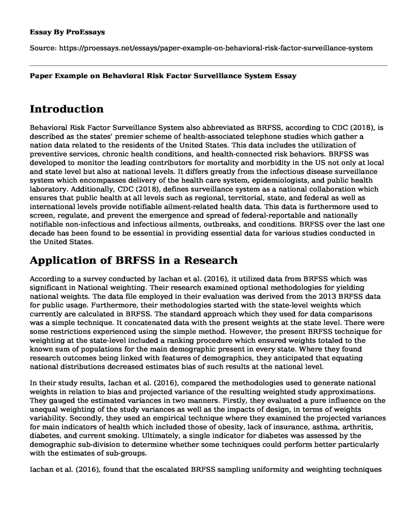 Paper Example on Behavioral Risk Factor Surveillance System