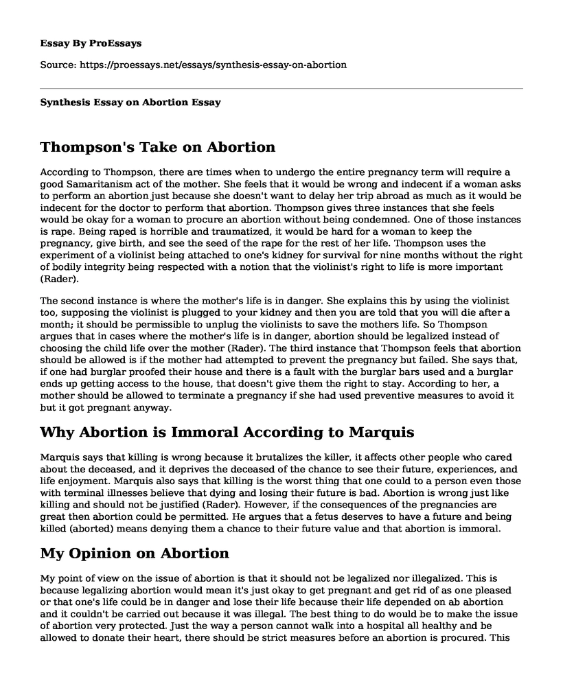 Synthesis Essay on Abortion