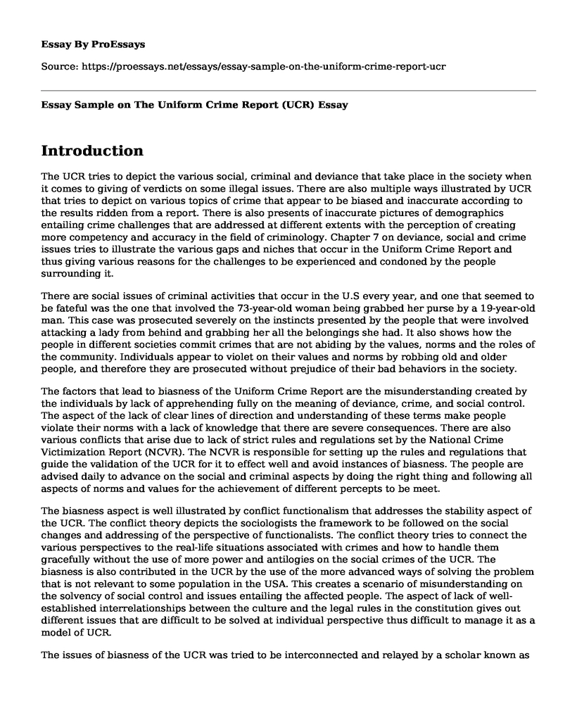 Essay Sample on The Uniform Crime Report (UCR)