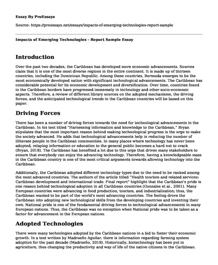 Impacts of Emerging Technologies - Report Sample