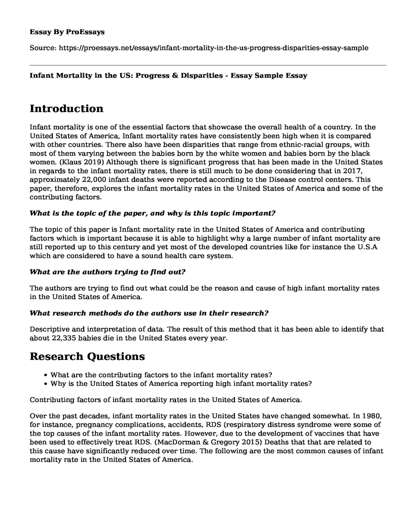 Infant Mortality in the US: Progress & Disparities - Essay Sample