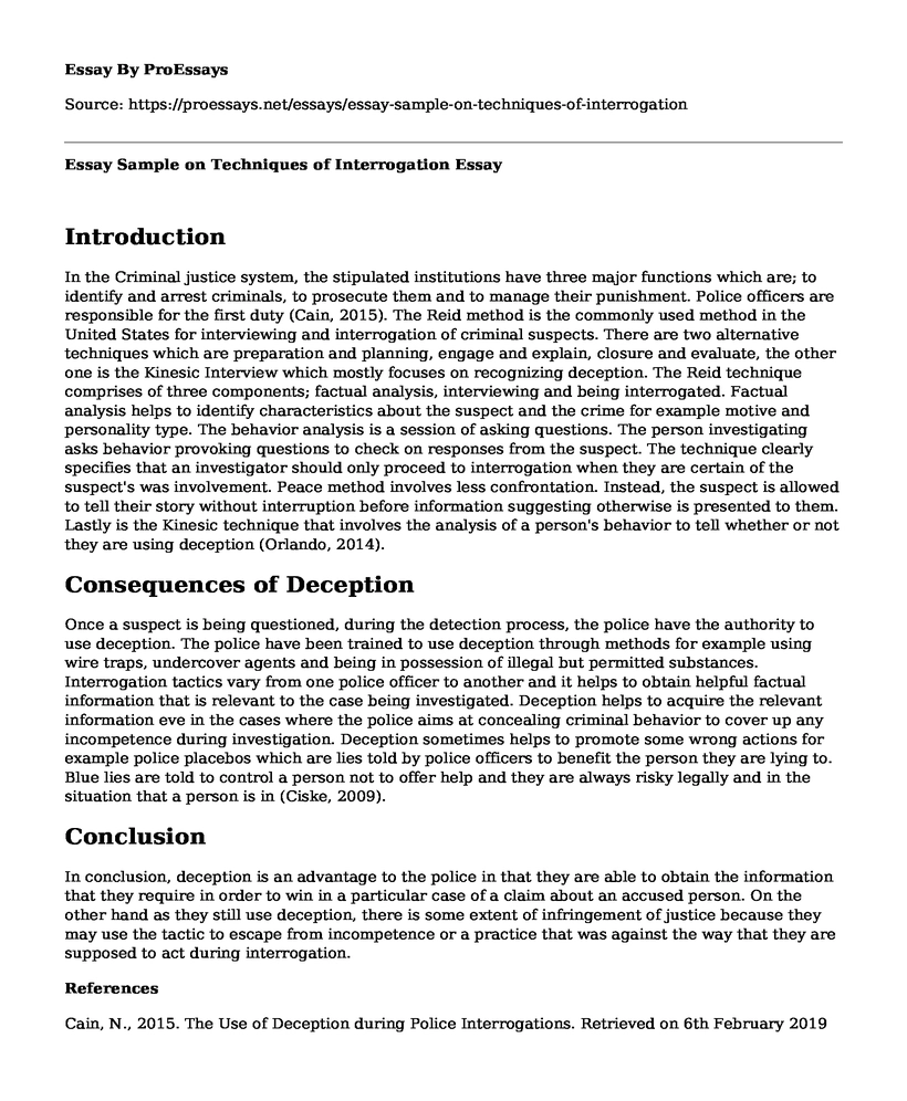 Essay Sample on Techniques of Interrogation