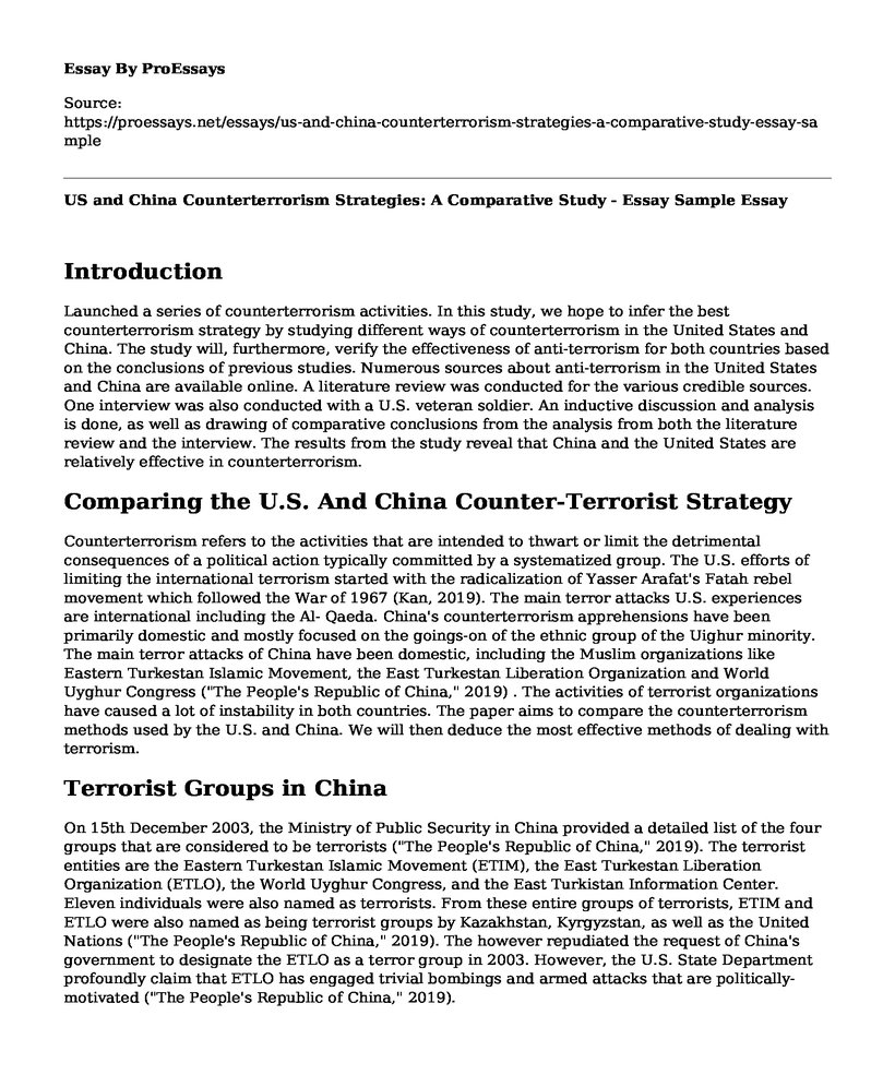US and China Counterterrorism Strategies: A Comparative Study - Essay Sample
