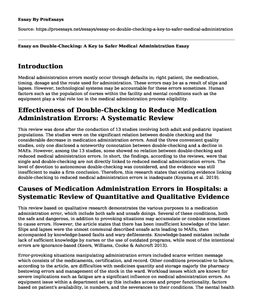 Essay on Double-Checking: A Key to Safer Medical Administration