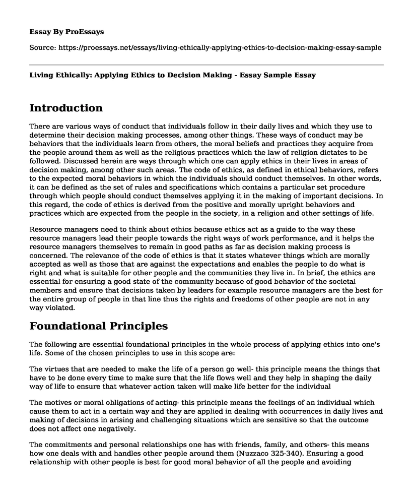 Living Ethically: Applying Ethics to Decision Making - Essay Sample