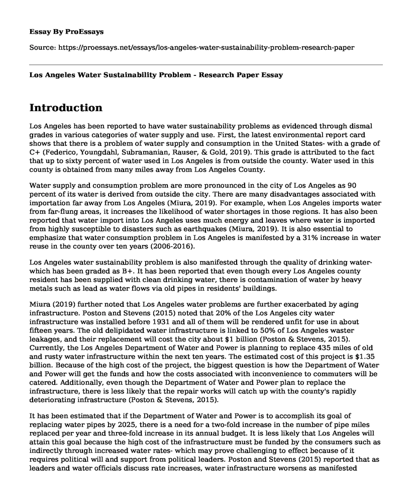 Los Angeles Water Sustainability Problem - Research Paper
