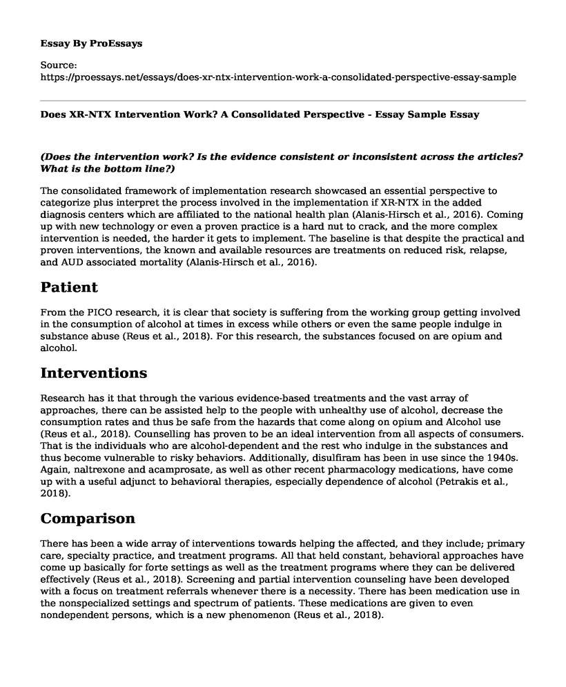 Does XR-NTX Intervention Work? A Consolidated Perspective - Essay Sample