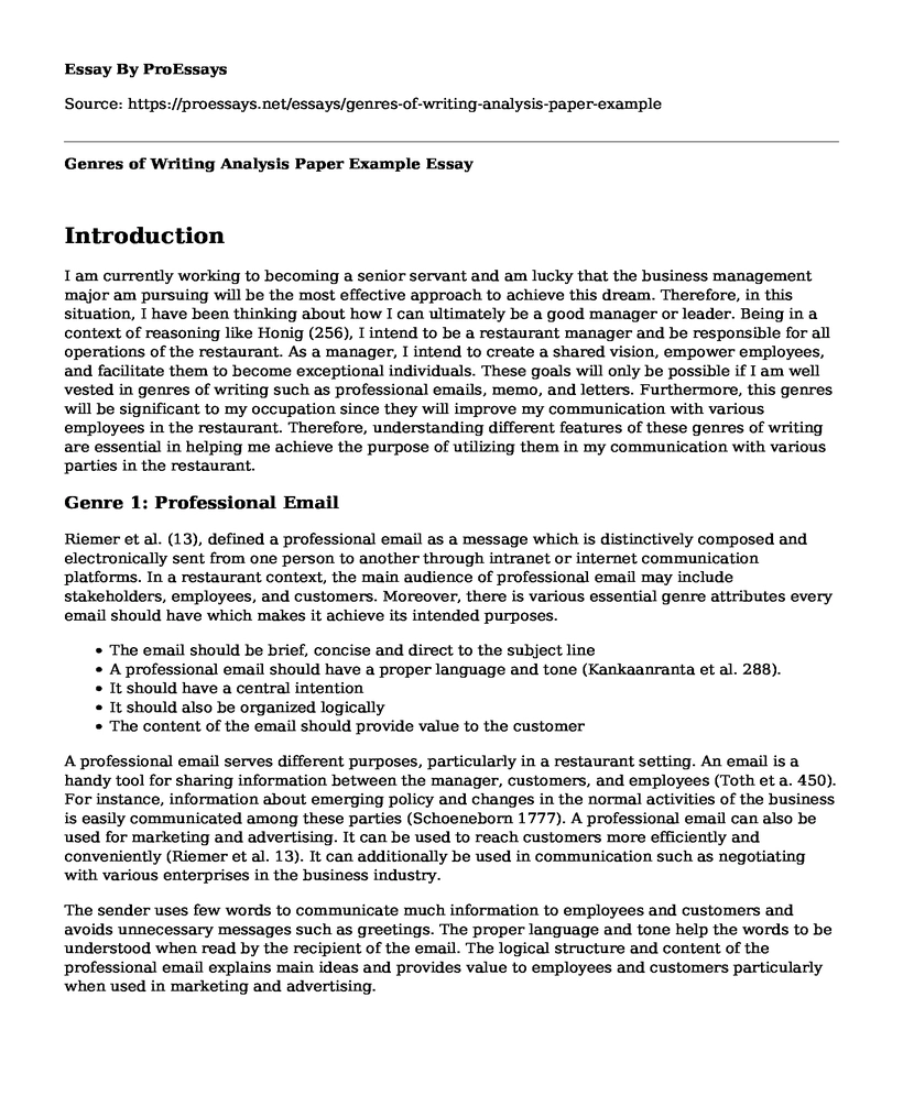 Genres of Writing Analysis Paper Example