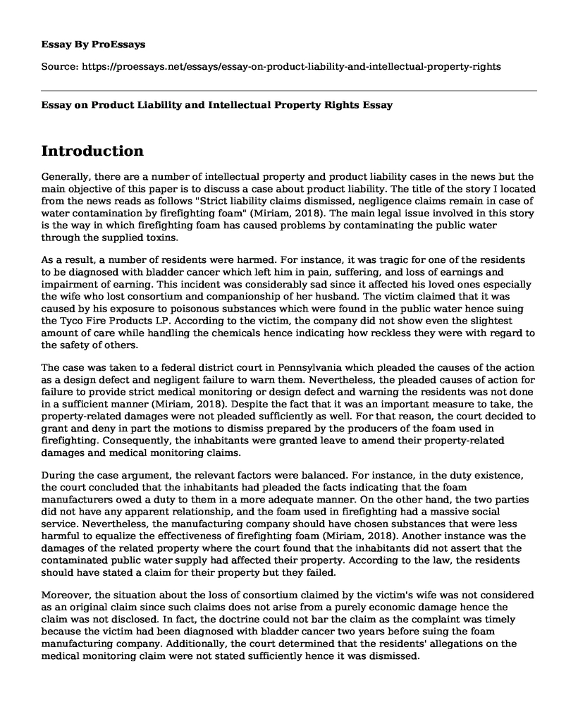 Essay on Product Liability and Intellectual Property Rights