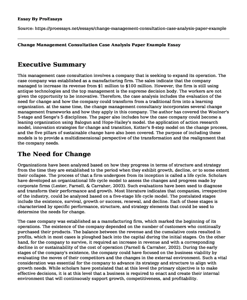 Change Management Consultation Case Analysis Paper Example