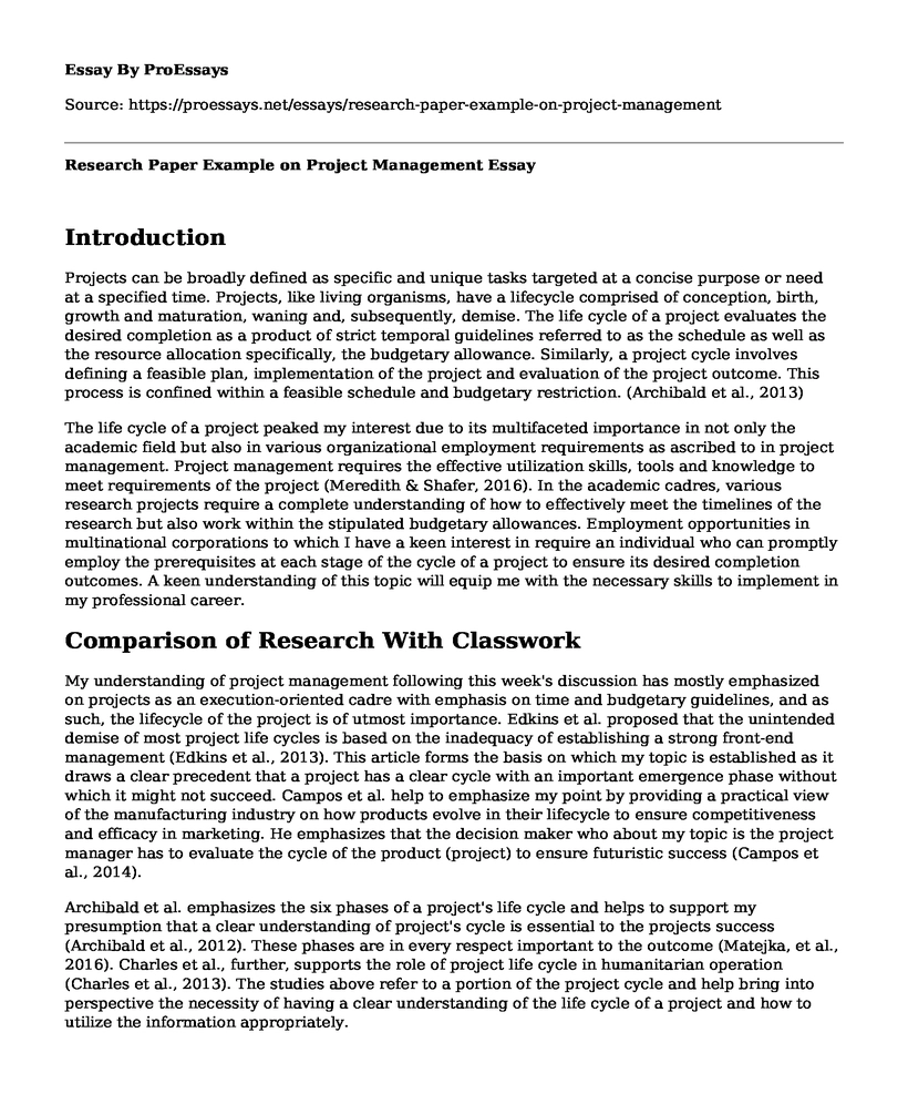 Research Paper Example on Project Management