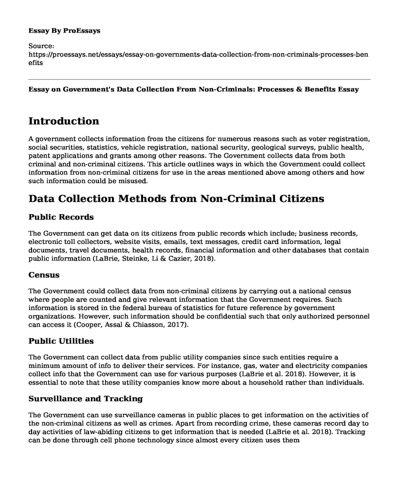 Essay on Government's Data Collection From Non-Criminals: Processes & Benefits