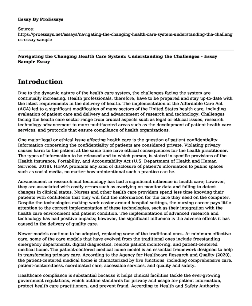 Navigating the Changing Health Care System: Understanding the Challenges - Essay Sample