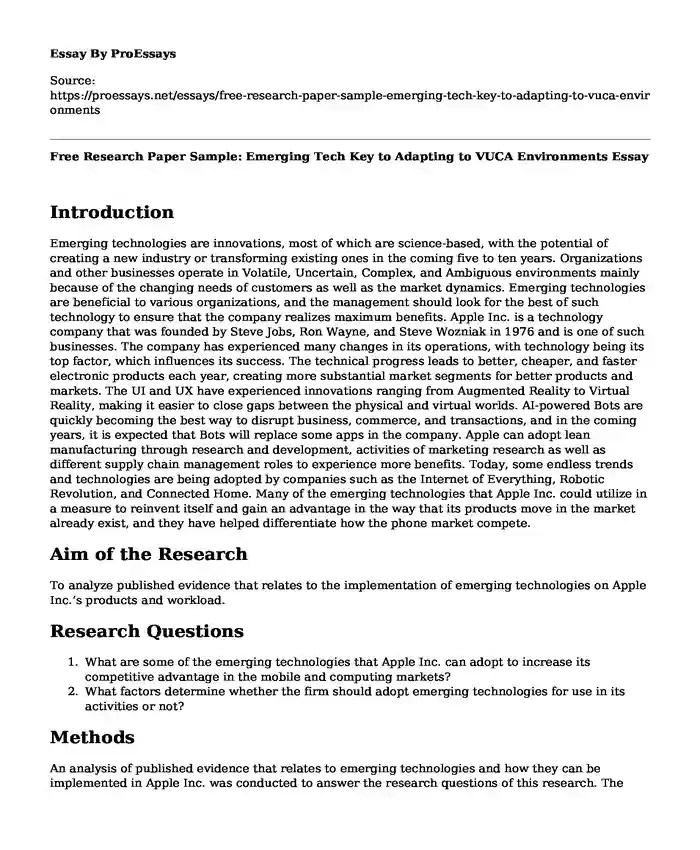 Free Research Paper Sample: Emerging Tech Key to Adapting to VUCA Environments