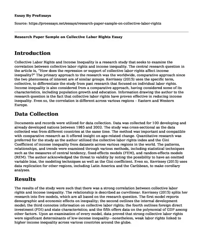 Research Paper Sample on Collective Labor Rights 