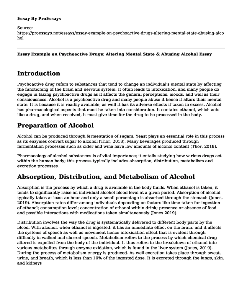 Essay Example on Psychoactive Drugs: Altering Mental State & Abusing Alcohol