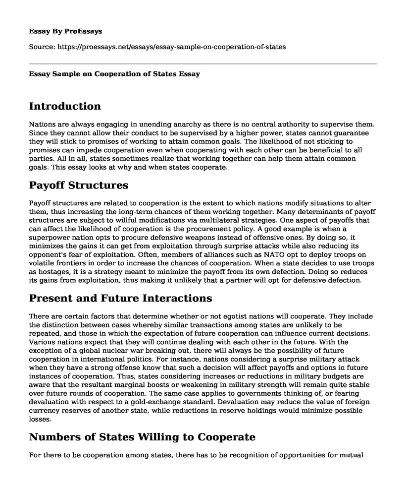 Essay Sample on Cooperation of States