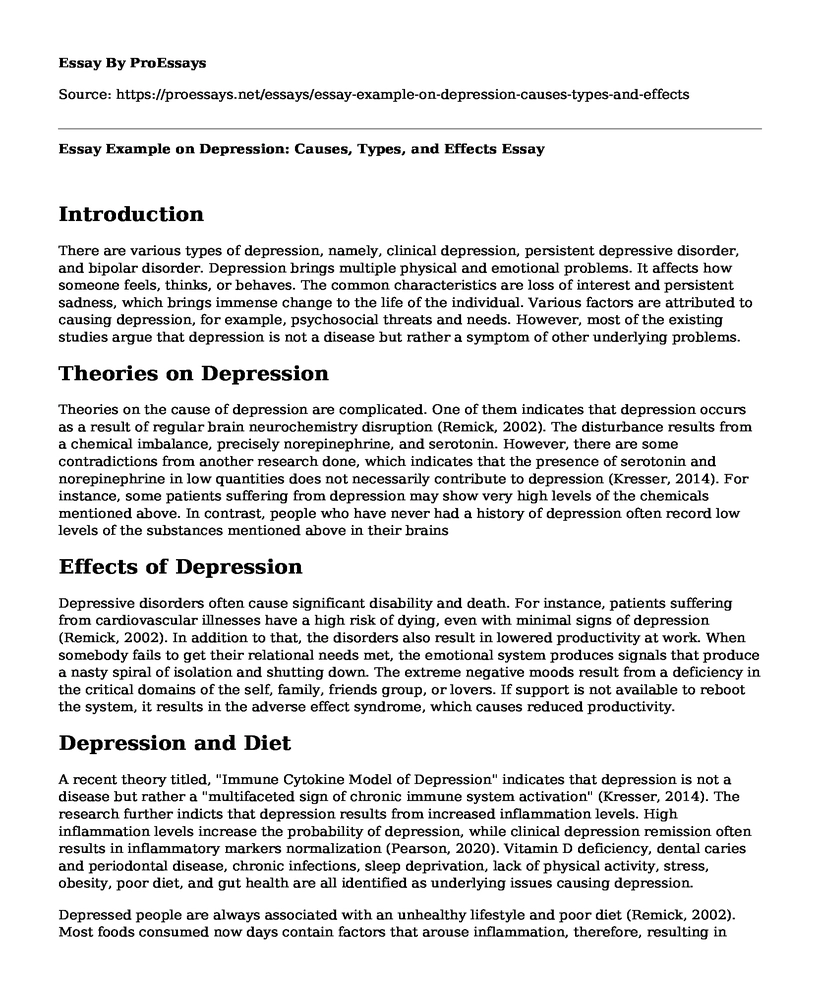 Essay Example on Depression: Causes, Types, and Effects