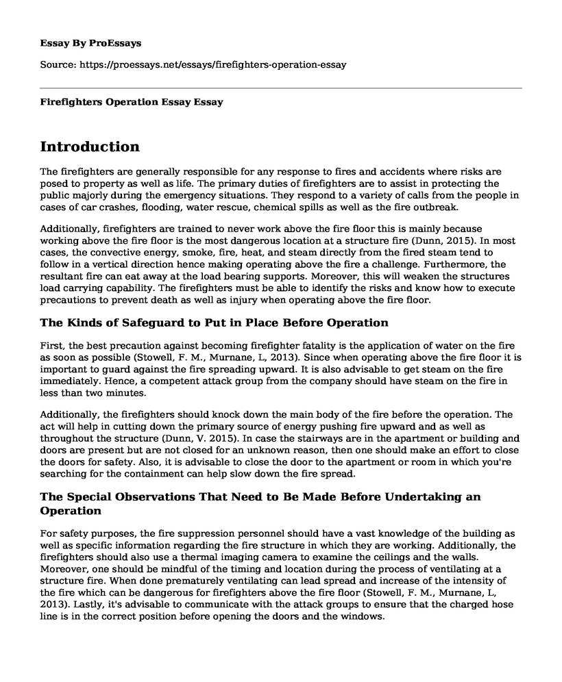 Firefighters Operation Essay